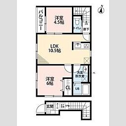 リーブルファイン袋山 2階2LDKの間取り