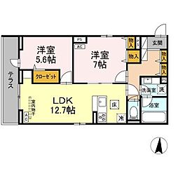 エスペリア中央林間5丁目103 2LDKの間取図画像