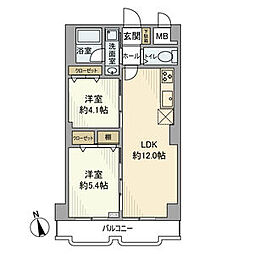 シャトレー町田ガーデン 4階2LDKの間取り