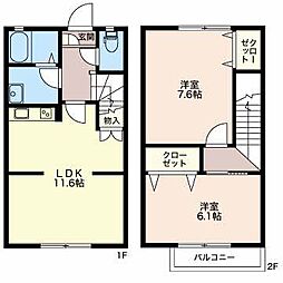 グローリアス桜台 1階2LDKの間取り