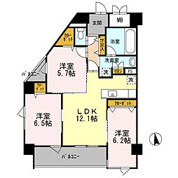 セイクレッド 6階3LDKの間取り