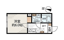 ホワイトキューブ若宮 2階1Kの間取り