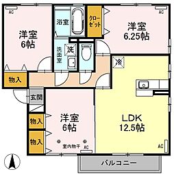 リビングタウン古河南　Ａ 2階3LDKの間取り