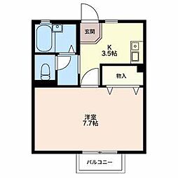 イゾラベラ呉羽 2階1Kの間取り