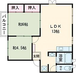 エスパート門内 2階2LDKの間取り