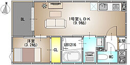 REGALEST 庭瀬II 3階1LDKの間取り