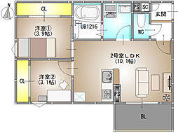 REGALEST 庭瀬II 3階2LDKの間取り