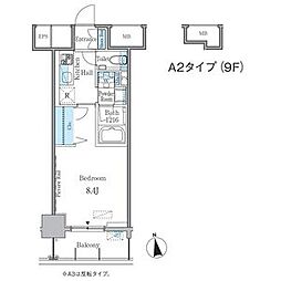 GRAND　ESPOIR　車道 8階1Kの間取り