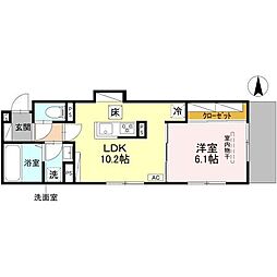 D-ROOM壬生森町 1階1LDKの間取り