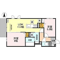 D-ROOM壬生森町 1階2LDKの間取り