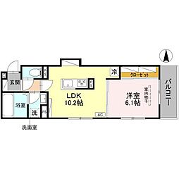 D-ROOM壬生森町 2階1LDKの間取り