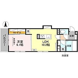D-ROOM壬生森町 2階1LDKの間取り