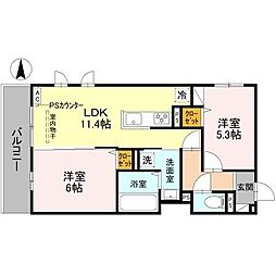 D-ROOM壬生森町 3階2LDKの間取り