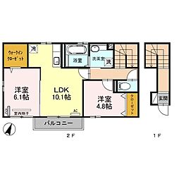 ルミエールテラス大村 2階2LDKの間取り