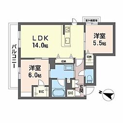 シャーメゾン　ブランシュ 2階2LDKの間取り
