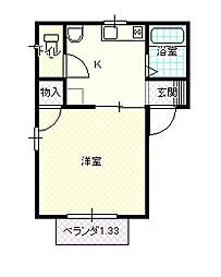アパートメントハウス　パオII 1階1Kの間取り