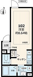 西武新宿線 本川越駅 徒歩12分の賃貸アパート 1階ワンルームの間取り