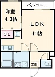ジリオ鳥栖 1階1LDKの間取り