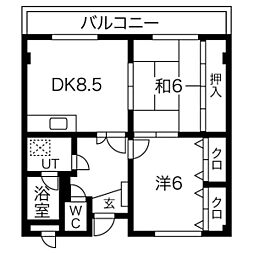 プロヴァンスイン松原 2DKの間取図画像