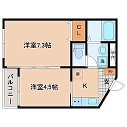グリーンハイツ北山駅前 2階2Kの間取り