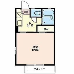 ディアス犀北　Ａ 2階1Kの間取り