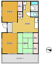 大園ハイツ 3階3DKの間取り
