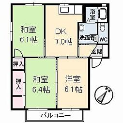 ハミングバード　Ｃ棟 1階3DKの間取り