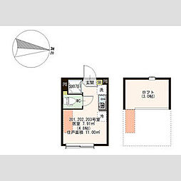 レインパレス西大島 2階ワンルームの間取り