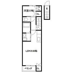 メゾンエスポワール三百人町 2階1LDKの間取り