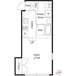 La Perla Ogikubo 1階ワンルームの間取り