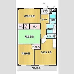 フローラ日の出 2階3DKの間取り