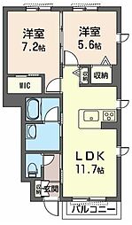 JR両毛線 新前橋駅 徒歩23分の賃貸アパート 1階2LDKの間取り