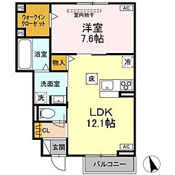 仙台市営南北線 富沢駅 徒歩24分の賃貸アパート 1階1LDKの間取り