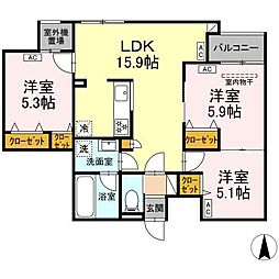 MOCRAFT中葛西 102 1階3LDKの間取り