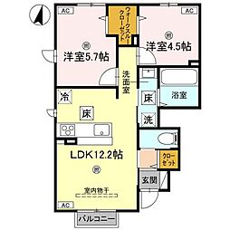 クレスト 1階2LDKの間取り
