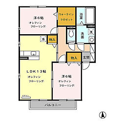 リビングタウン瀬原田　II A202 2階2LDKの間取り