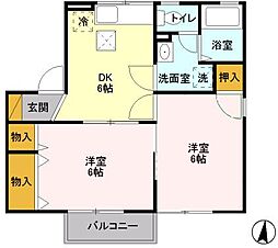 エスパース21　Ｂ 2階2DKの間取り