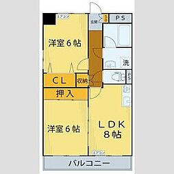 カサデ米ケ袋 1階2LDKの間取り