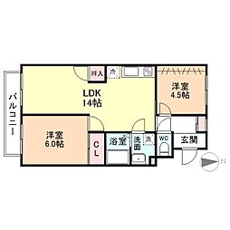 カントリーホーム粟島 2階2LDKの間取り