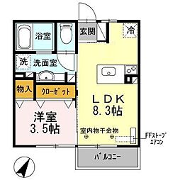 プライム・セジュール　Ｂ 2階1LDKの間取り