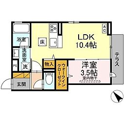 アップルベリーフィールズ 101 1階1LDKの間取り