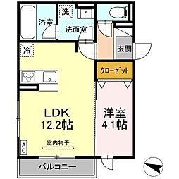 西町SUZUKAZE 1階1LDKの間取り