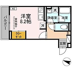 西町SUZUKAZE 1階ワンルームの間取り
