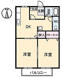サンライフ八坂　Ｂ棟 1階2DKの間取り