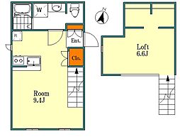 プリマ所沢元町 1階ワンルームの間取り