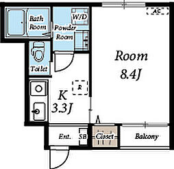 サンライズ宮町 1階1Kの間取り