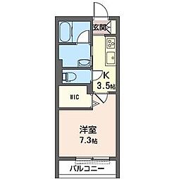 レジデンス大和 2階1Kの間取り