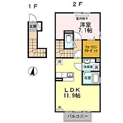 ヒルサイドテラス皇徳寺 2階1LDKの間取り