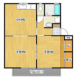 コーポクレサンサマム 2階2DKの間取り
