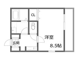 クレール上祇園 2階1Kの間取り